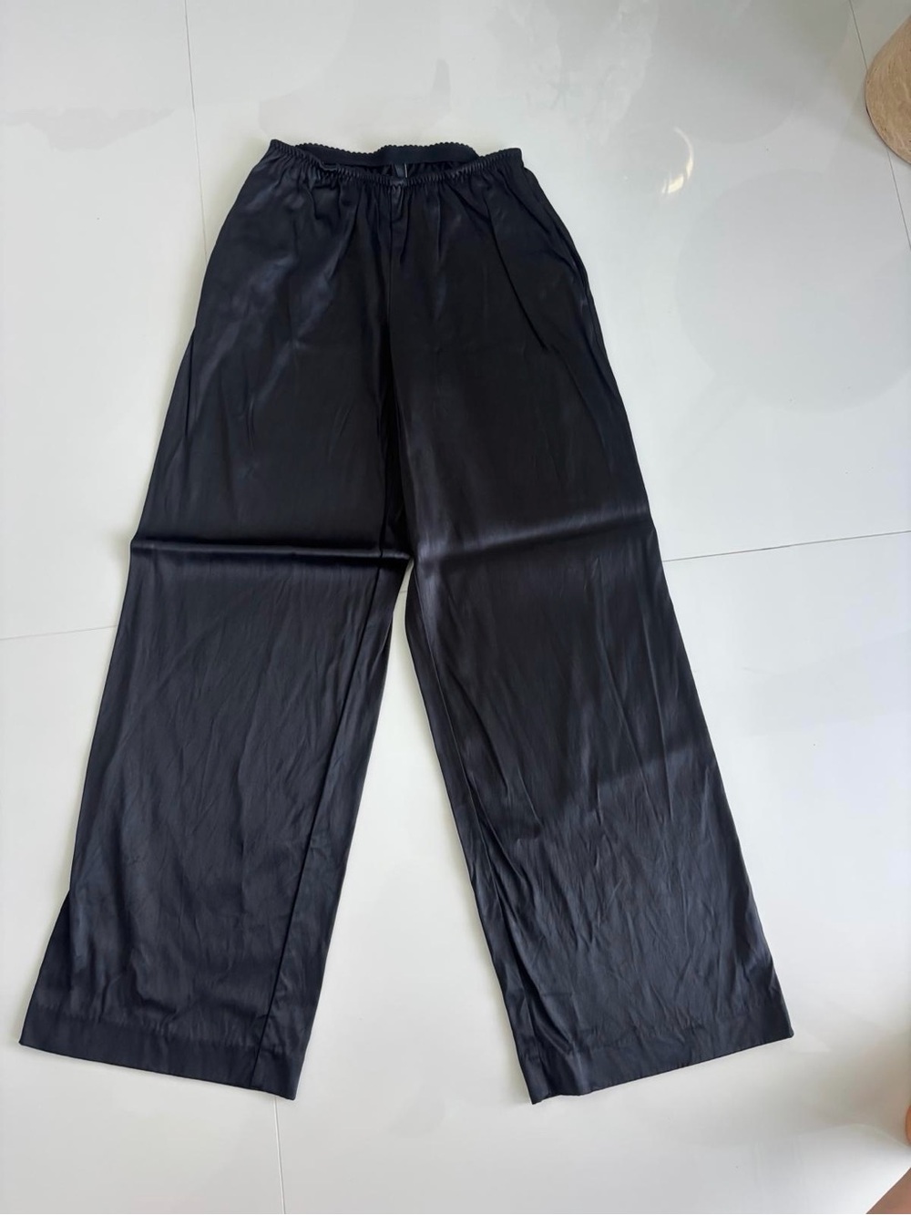 SKIMS Black Satin Wide-Leg Pull-On Pants